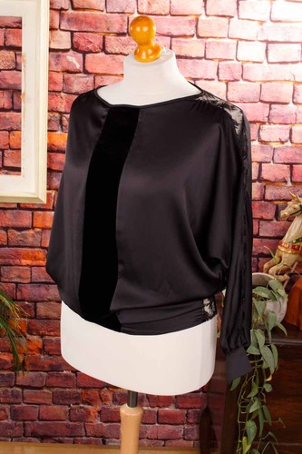 Elegantes top schwarz satin - schwarz,